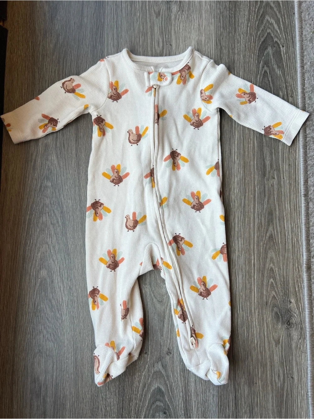 One-Piece Footed Pajama Sleeper Turkey Thanksgiving Fall 3-6M